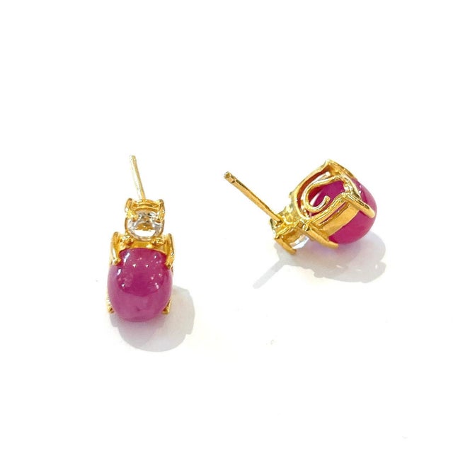 Bochic “Orient” Red Ruby & White Topaz Earrings Set In 18K Gold & Silver Natural White Topaz - 3 carat Natural Red Rubies...