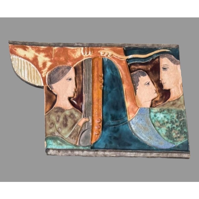 Mid-Century Modern Vintage Mid Century Modern MCM 3 Piece Glazed Terra Cotta Tile J. Ruth For Sale - Image 3 of 12