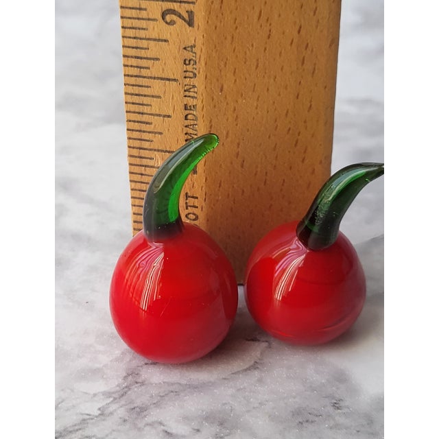 Glass Pair of Vintage Blown Glass Cherries For Sale - Image 7 of 9
