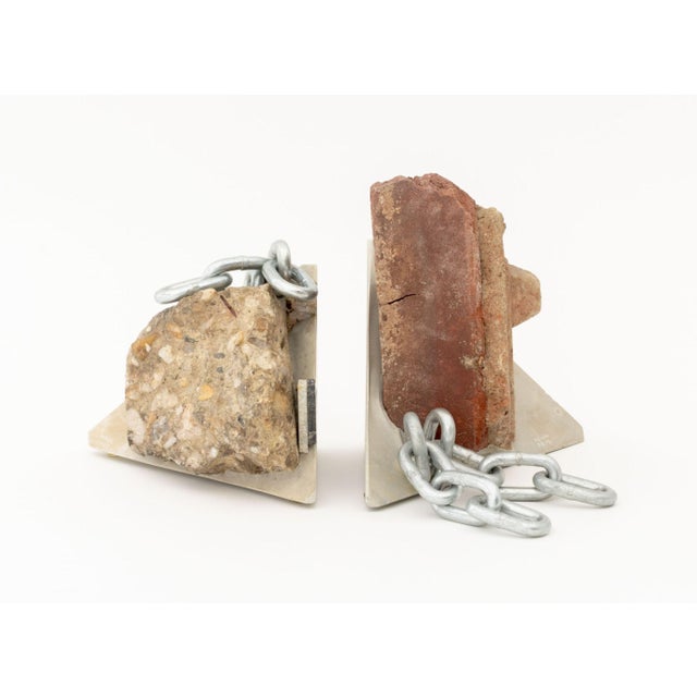 Chen Chen and Kai Williams Pair of "Metamorphic Rock" Bookends, 2013, red brick, granite, stone, marble, chains, and...