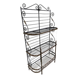 Vintage French Country or Mediterranean Style Wrought Iron Brass Baker’s Rack For Sale