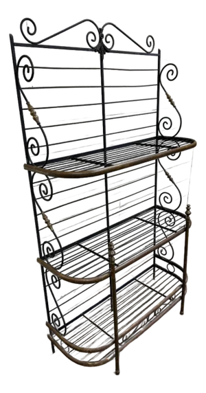 Vintage French Country or Mediterranean Style Wrought Iron Brass Baker’s Rack
