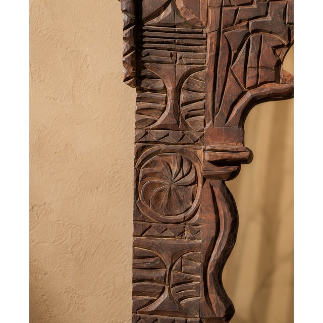 Vintage Moroccan Hand-Carved Wood Architectural Mirror For Sale - Image 9 of 13