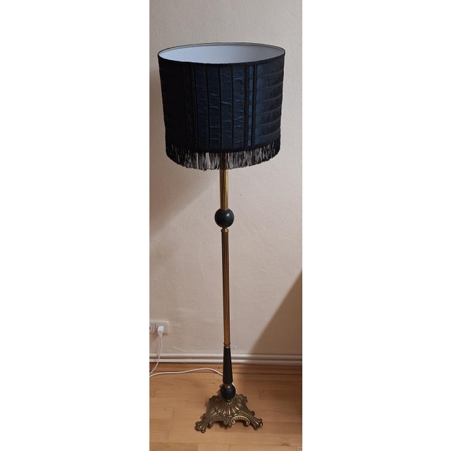 Wood Vintage Floor Lamp with Brass Base from Lamplove, 1960s For Sale - Image 7 of 11