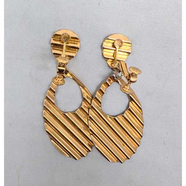 Gold Vintage 1989 Signed Napier Goldtone Hoop Drop Clip Earrings-2 Pieces For Sale - Image 8 of 9