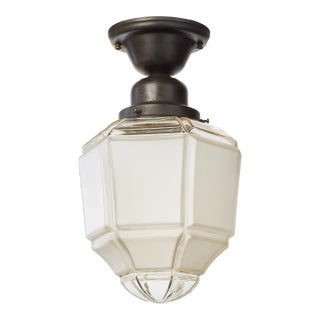 Mid 20th Century Burnished Bronze Colored Porch Light Fixture With Vintage Frosted and Clear Glass Shade For Sale