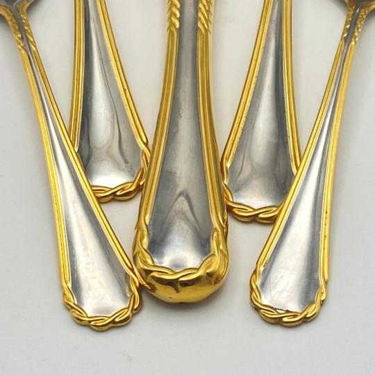 Metal Service for 16! Yamazaki "Tasha" Gold Accent Stainless Luxury Flatware (80-Pieces / 16 Place Settings) Late 20th Century For Sale - Image 7 of 18