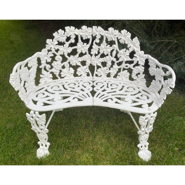 Victorian Mid 20th Century Exquisite Wrought Iron Victorian Style Grape Vine Leaf Settee, 2 Chairs and Table, 4 Pieces Excellent "Mint" Condition.. For Sale - Image 3 of 12