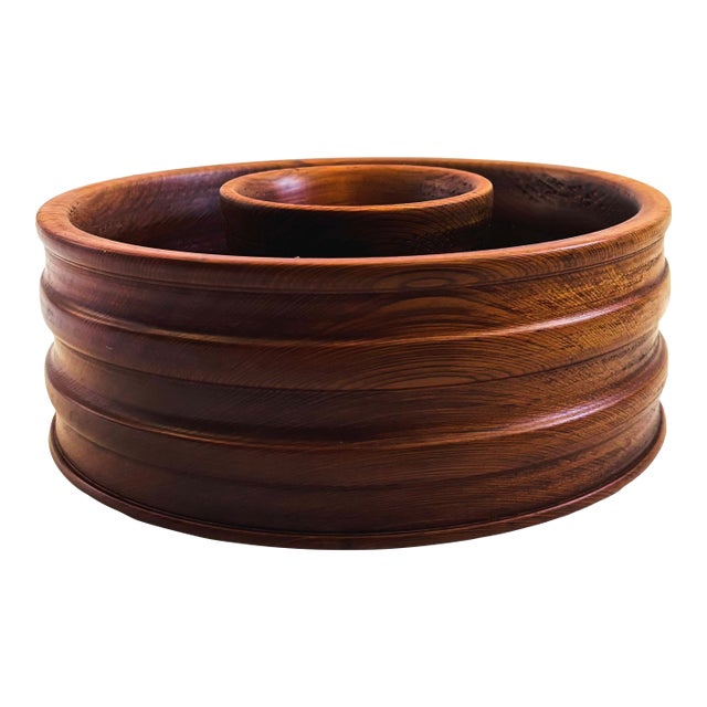 Large Mid Century Wood Chip and Dip Serving Bowl For Sale