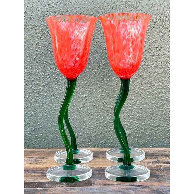Vintage Boho Art Glass Goblets - Set of 4 For Sale - Image 9 of 11