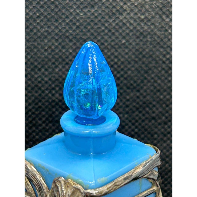 Art Nouveau Antique Art Nouveau French Blue Glass Perfume Bottle — Sterling Silver Overlay For Sale - Image 3 of 6