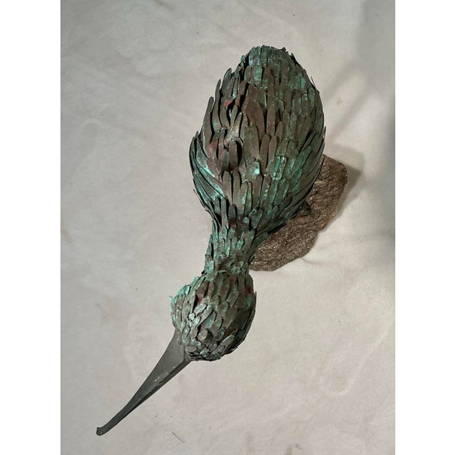 1950s Vintage 50s 60s Ibis Sculpture Copper Natural Verdigris on Stone Base For Sale - Image 5 of 12