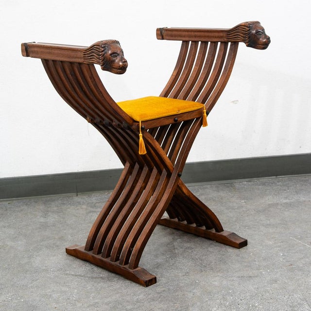 Mid Century Side Chair Stained Italian Arm Carved Lion Head Savonarola Baroque For Sale - Image 4 of 12