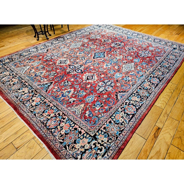 Vintage Persian Mahal Sultanabad Rug, Hand-Knotted Wool, Geometric Pattern, Red & Blue, 9x13 For Sale In Chicago - Image 6 of 16