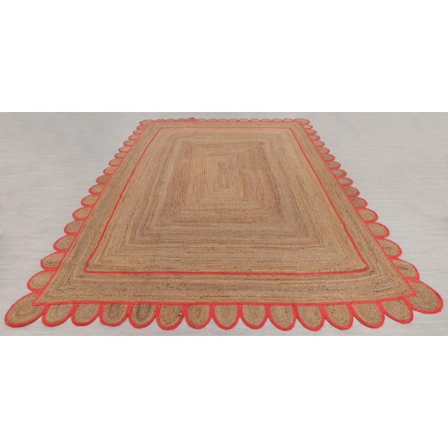 Hot Red Scallop Jute Handmade Rug 4'x6' Ft. For Sale - Image 10 of 13