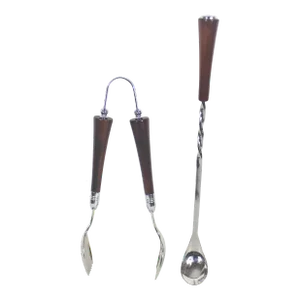 1960’s Bar Tool Set by Glo-Hill Chrome and Bakelite Cocktail Stir Stick and Ice Tongs- 2 Pieces