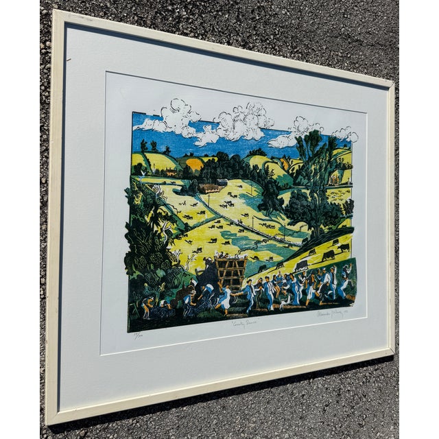 This artwork is "Country Dance — For John Constable" (1976), a color woodcut print by British artist Alexander Hollweg...