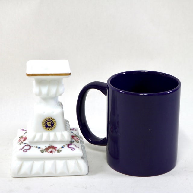 Mid-20th Century Westmoreland Hand-Painted Milk Glass "Roses & Bows" Candlestick Holders - A Pair For Sale - Image 10 of 10