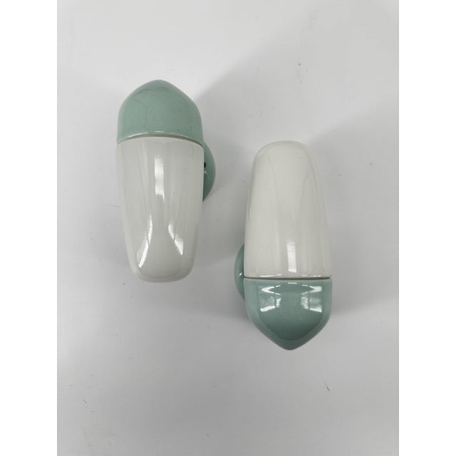 1950s Ceramic Aqua Blue Green Wall Lamp by Wilhelm Wagenfeld for Lindner, 1958 For Sale - Image 5 of 14