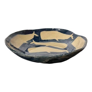 Handcrafted "Blue Ceramic Bowl With Whales" For Sale