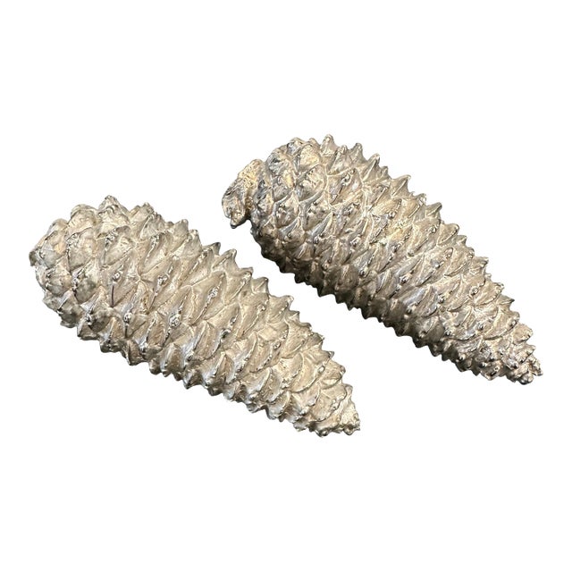 Vintage 1980’s Gumps Italian Solid Metal Pinecone Objets- a Pair For Sale