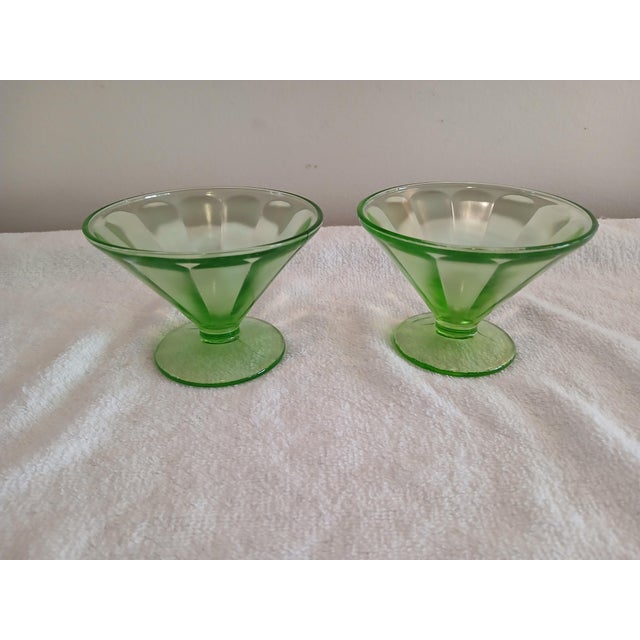 Vintage 1930's Depression / Uranium Glass Federal Glass Paneled Optic Sherbets. Lovely Federal Glass Sherberts (2)....