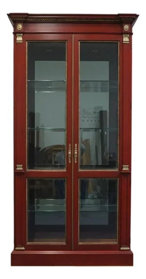 John Widdicomb Co. Rust Red Asian Inspired Traditional 42" Lighted Display Curio Cabinet