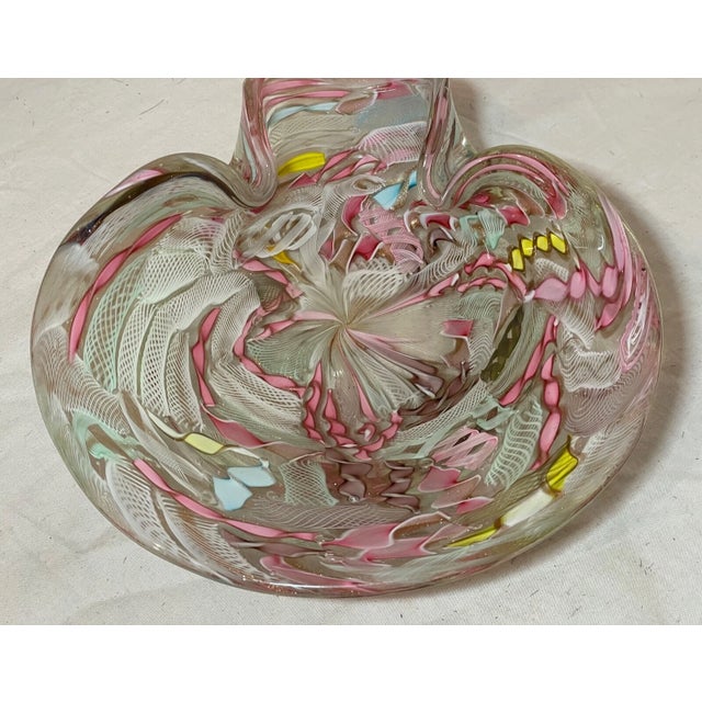 Italian Large Vintage Hand Blown Murano Glass Cigarette Cigar Ashtray Italy Latticino For Sale - Image 3 of 13