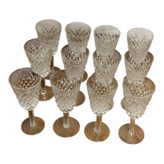 1960s Set of 12 Discontinued Sherry Glasses Pattern Alana by Waterford Crystal For Sale