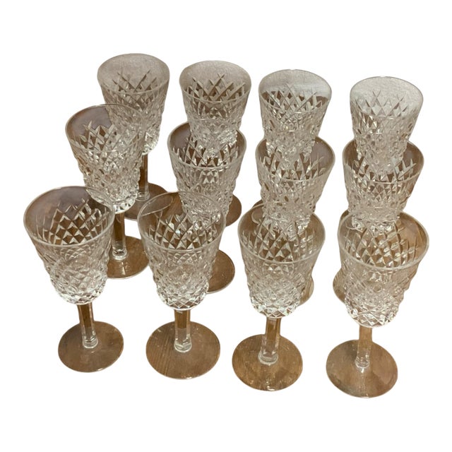 1960s Set of 12 Discontinued Sherry Glasses Pattern Alana by Waterford Crystal For Sale