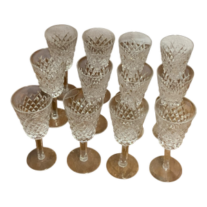 1960s Set of 12 Discontinued Sherry Glasses Pattern Alana by Waterford Crystal