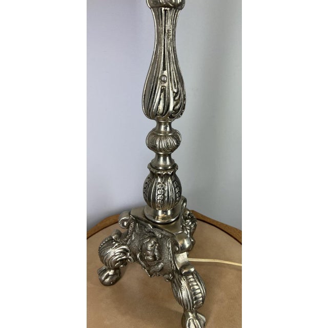 Vintage French Brass Table Lamp with Shade For Sale - Image 6 of 11