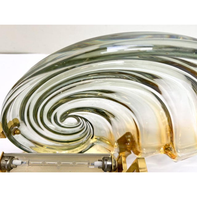 Metal Large Italian Shell-Shaped Murano Glass Ceiling Lamp, 1970s For Sale - Image 7 of 18