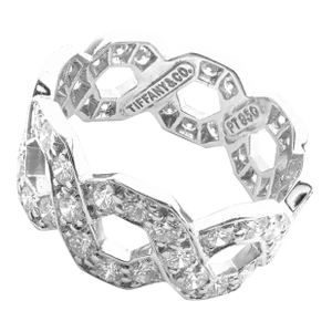 Tiffany & Co. Platinum Diamond Eternal Wide Link Band Ring Size 5.5