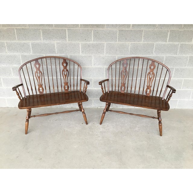 Dinaire Furniture Colonial Solid Oak Deacons Benches a Pair Chairish