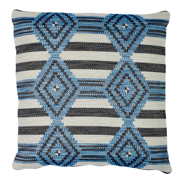Schumacher Manta Performance Pillow in Blue For Sale