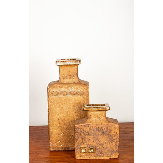 Brutalist Swedish Brutalist Style Stoneware Vases with Glazed Collar by Curt Magnus-Addin, 1970s, Set of 2 For Sale - Image 3 of 13