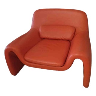 Vintage Orange Leather Armchair by Cinova, Italy, 1980s For Sale