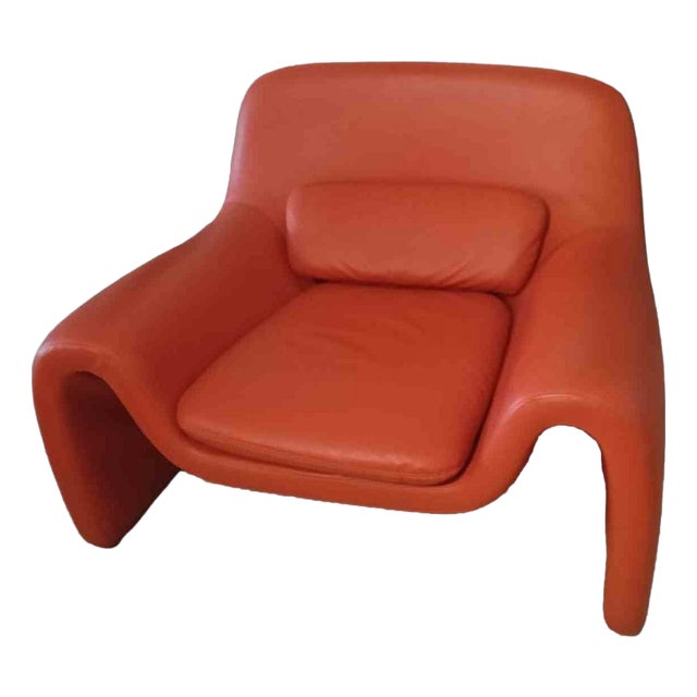 Vintage Orange Leather Armchair by Cinova, Italy, 1980s For Sale