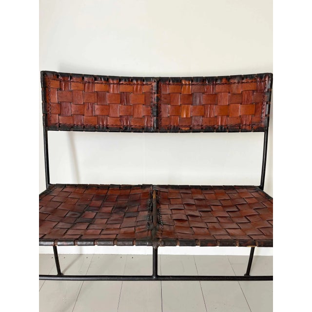 Metal Cognac Leather and Iron Frame Bench, 1970 For Sale - Image 7 of 13