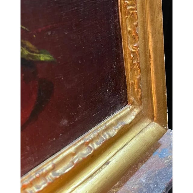 Flowers in a Vase and Peach, Oil on Canvas For Sale - Image 12 of 14