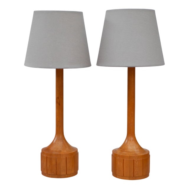 Scandinavian Oak Table Lamps from Elpe, Set of 2 For Sale