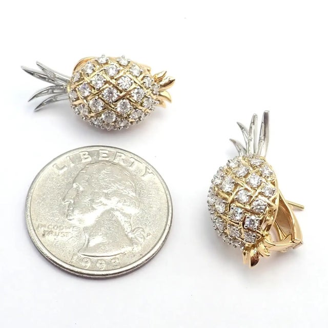 Verdura Vintage Pineapple Diamond Platinum & Yellow Gold Earrings, Pair For Sale In Philadelphia - Image 6 of 14