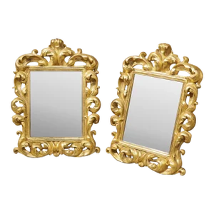 Pair of Decorative Italian Giltwood Table or Wall Mirrors, 20th Century