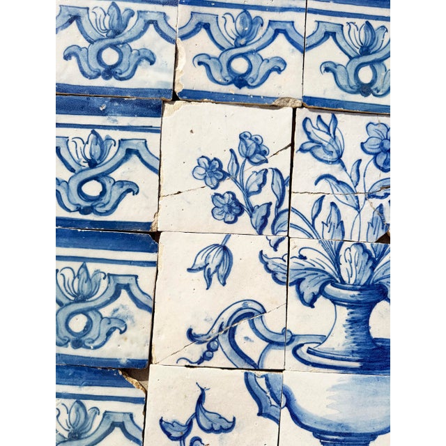 18th Century Portuguese Baroque Blue & White Floral Urn Tile Panel For Sale - Image 4 of 16
