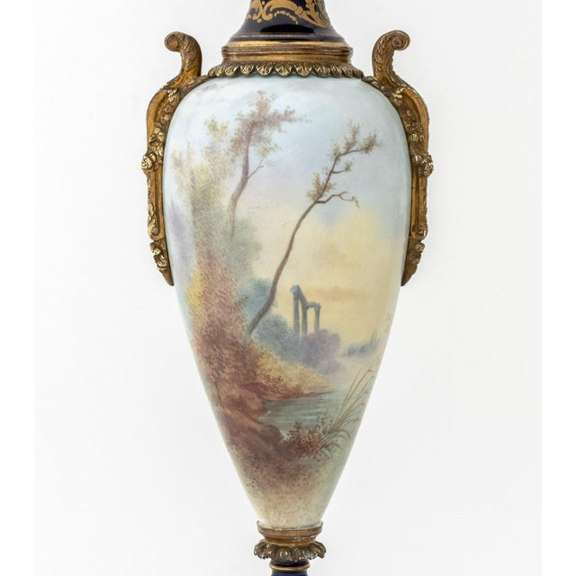 Metal Sevres Blue Ground Ovoid Vase Mounted as Lamp For Sale - Image 7 of 9