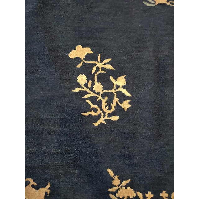 Art Deco Classic Navy Background Color With Floral-Medallion Pattern Antique Chinese Peking Rug For Sale - Image 3 of 4