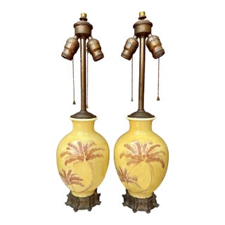 Antique Palm Beach Regency Palm Tree Table Lamps, Pair For Sale