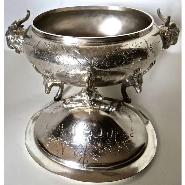 American Silver Plated Covered Tureen With Deer and Ram Motif, Circa 1885, Meriden For Sale - Image 3 of 7