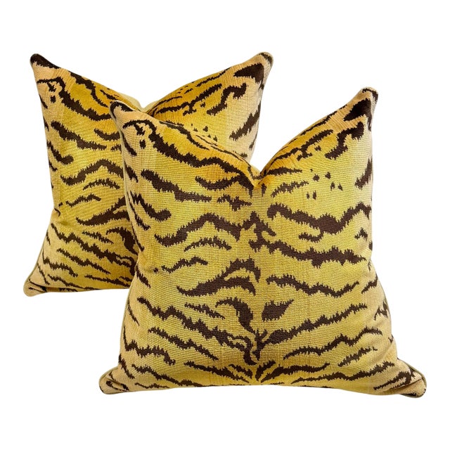 Classic Scalimandre, Tiger Velvet Pillows - A Pair For Sale